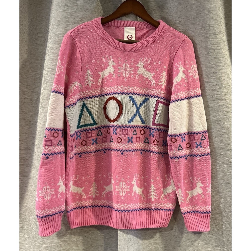 Numskull Christmas Sweater‎ Pink Knit Gaming PlayStation PS5 PS4 Size Small